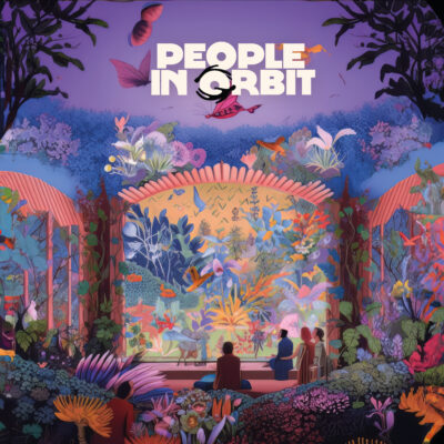 Artwork of People in Orbit. Multiple colours people sitting and looking at nature in drawing style